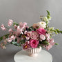 Dusty pink flower arrangement with roses and seasonal blooms – Adore Floral NYC

